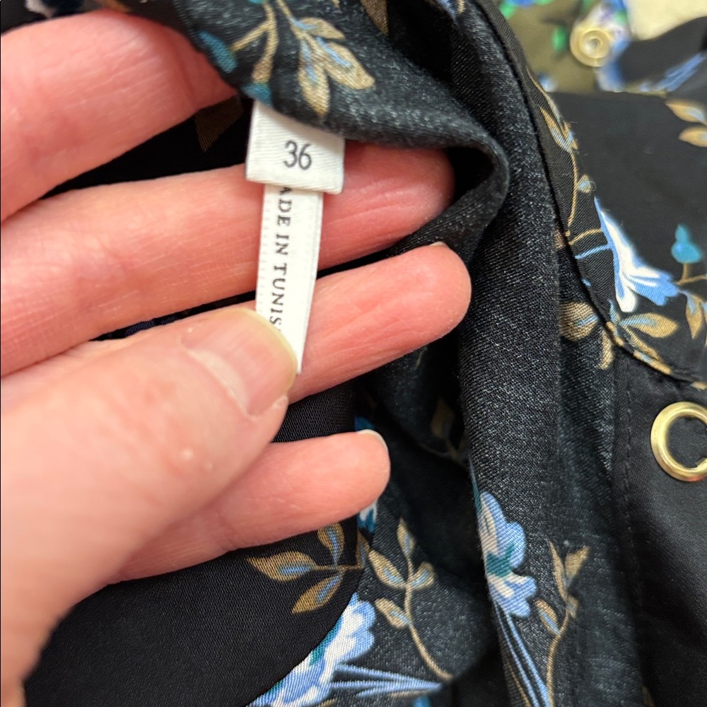 Sandro Black Long-Sleeves Floral Shirt Dress with Blue Rose Print Size 4 - Picture 15 of 16